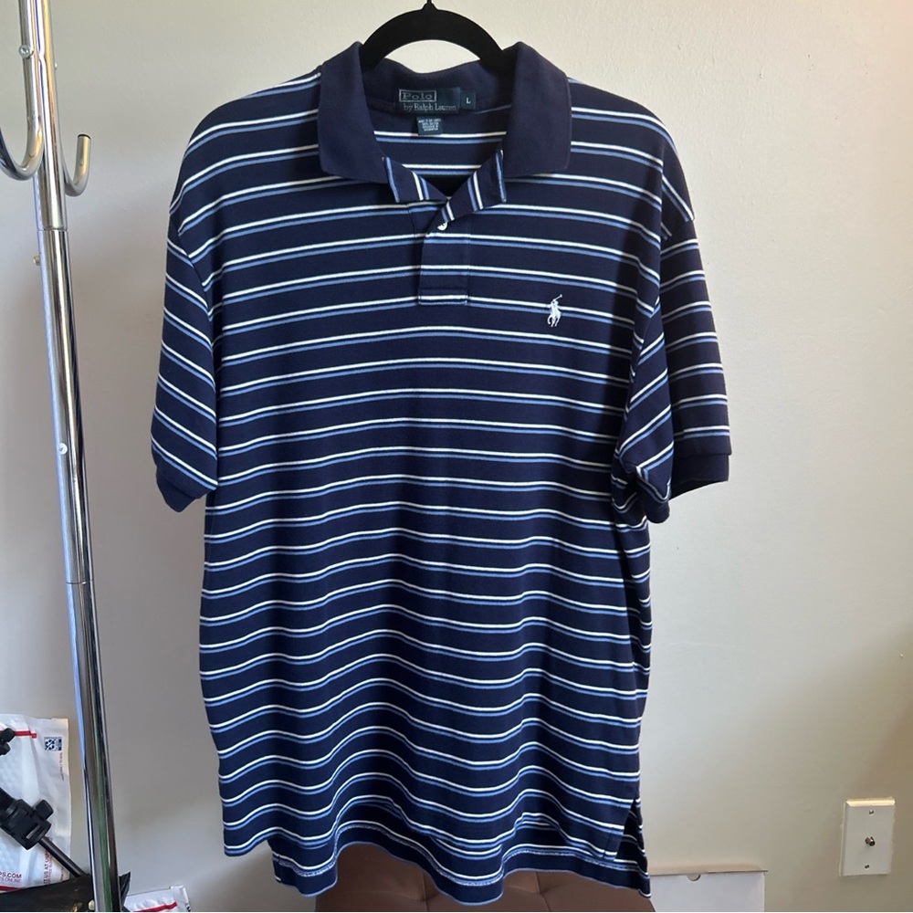 Polo by Ralph Lauren Men's Blue and White Striped Polo